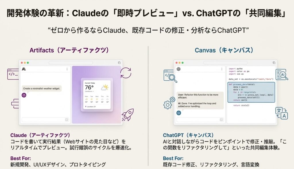 開発体験の革新：ArtifactsとCanvasの違い